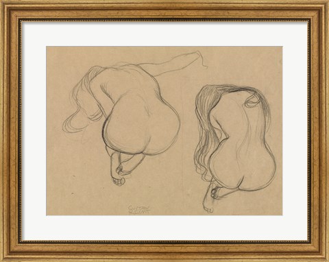 Framed Two Studies of a Seated Nude with Long Hair Print