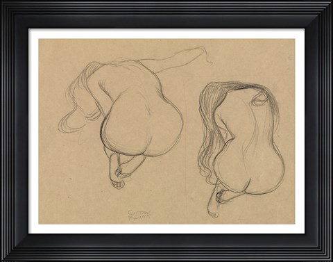 Framed Two Studies of a Seated Nude with Long Hair Print