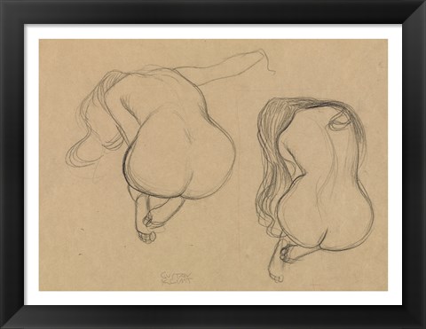 Framed Two Studies of a Seated Nude with Long Hair Print