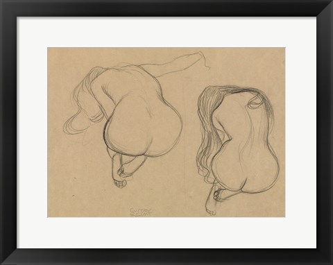 Framed Two Studies of a Seated Nude with Long Hair Print
