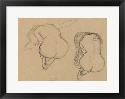 Framed Two Studies of a Seated Nude with Long Hair Print