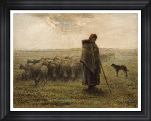 Framed Shepherdess and Her Flock Print