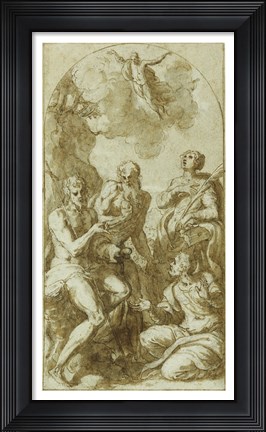 Framed Christ the Savior above Saints John the Baptist, Jerome, Catherine, and Thomas Print