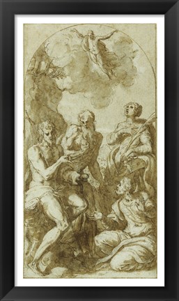 Framed Christ the Savior above Saints John the Baptist, Jerome, Catherine, and Thomas Print