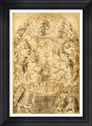 Framed Madonna and Child with Angels Bearing Symbols of the Passion Print