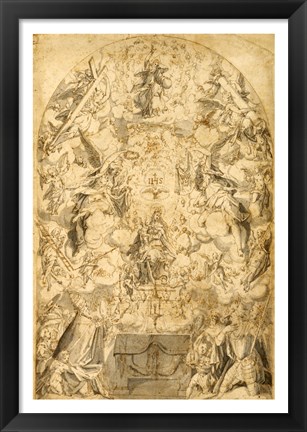 Framed Madonna and Child with Angels Bearing Symbols of the Passion Print