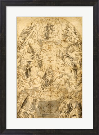 Framed Madonna and Child with Angels Bearing Symbols of the Passion Print