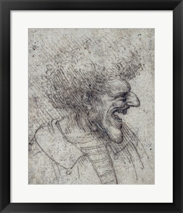 Framed Caricature of a Man with Bushy Hair Print