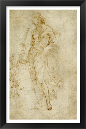 Framed Female Figure with a Tibia, and Ornamental Studies Print