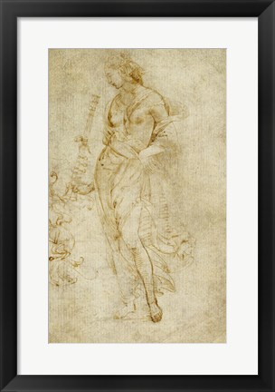 Framed Female Figure with a Tibia, and Ornamental Studies Print