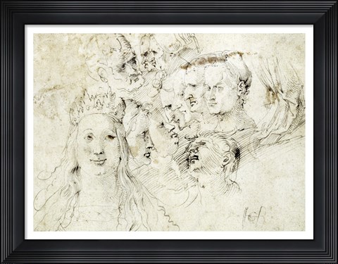 Framed Studies of Heads Print