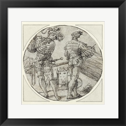 Framed Flutist and Drummer Before a Moated Castle Print