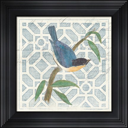 Framed Monument Etching Tile I Blue Bird Print
