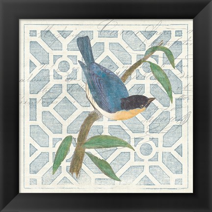 Framed Monument Etching Tile I Blue Bird Print