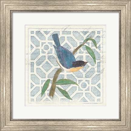 Framed Monument Etching Tile I Blue Bird Print