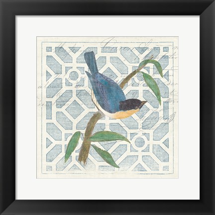 Framed Monument Etching Tile I Blue Bird Print