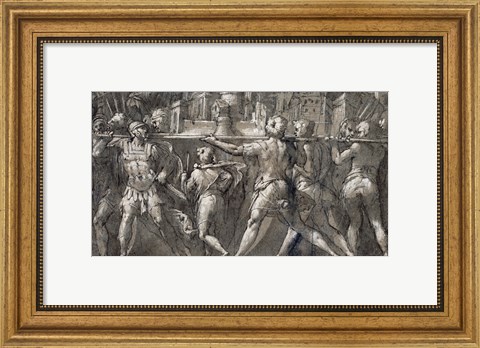 Framed Triumphal Procession of Roman Soldiers Carrying a Model of a City Print