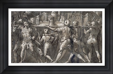 Framed Triumphal Procession of Roman Soldiers Carrying a Model of a City Print