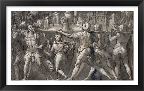 Framed Triumphal Procession of Roman Soldiers Carrying a Model of a City Print