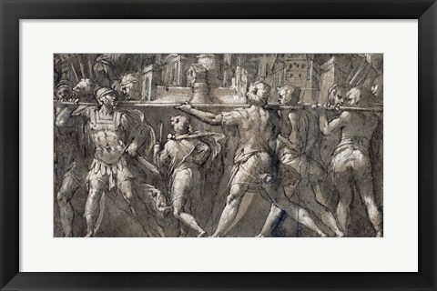 Framed Triumphal Procession of Roman Soldiers Carrying a Model of a City Print