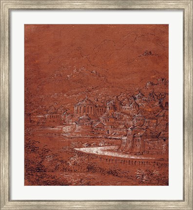 Framed Mountain Landscape with an Imaginary City Print