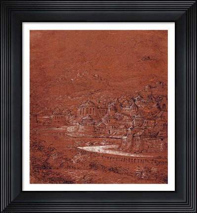 Framed Mountain Landscape with an Imaginary City Print