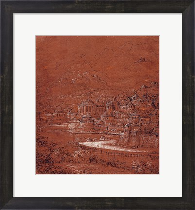 Framed Mountain Landscape with an Imaginary City Print
