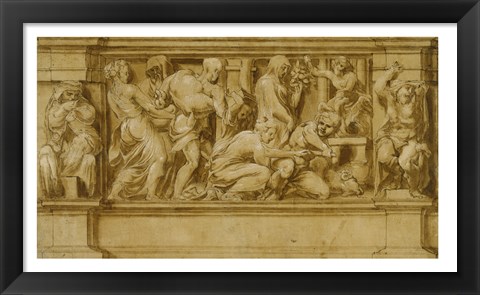 Framed Design for a Frieze with Worshippers Bringing Sacrificial Offerings Print