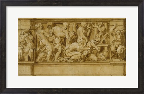 Framed Design for a Frieze with Worshippers Bringing Sacrificial Offerings Print