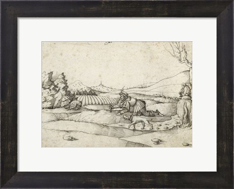 Framed Falconer in a Landscape Print