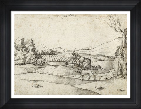 Framed Falconer in a Landscape Print