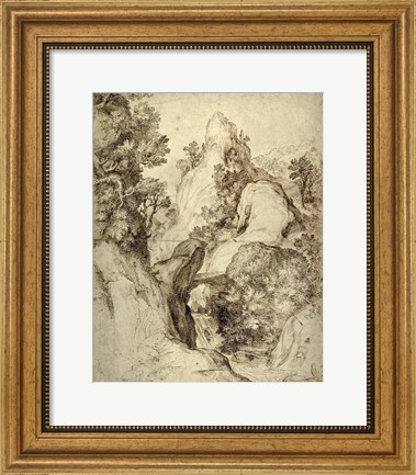 Framed Rocky Landscape with a Waterfall Print