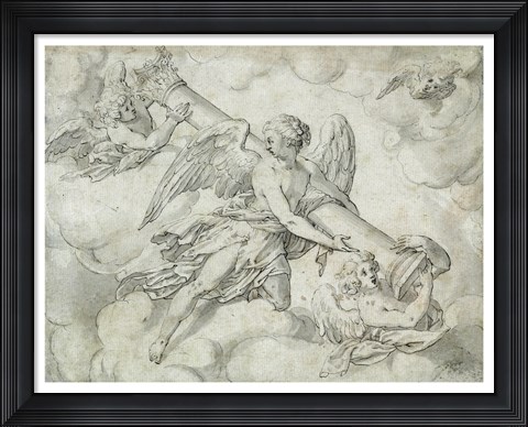 Framed Angels Bearing the Column of the Passion Print