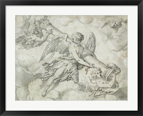 Framed Angels Bearing the Column of the Passion Print