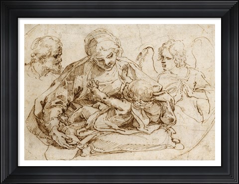 Framed Holy Family with an Angel Print