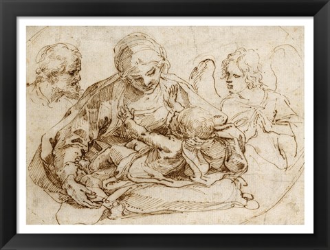 Framed Holy Family with an Angel Print