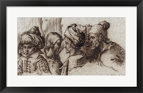 Framed Bust of a Boy in a Turban, a Winged Angel, and Three Old Men Print