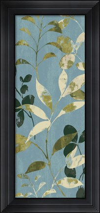 Framed Leaves on Blue I Print