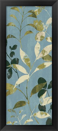 Framed Leaves on Blue I Print