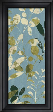 Framed Leaves on Blue II Print