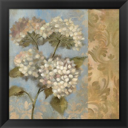Framed Hydrangea on Soft Blue Print