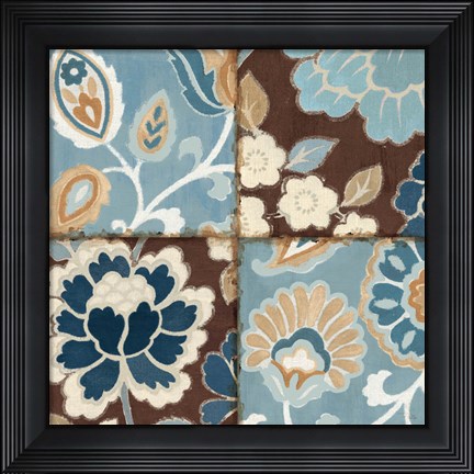 Framed Patchwork Motif Blue I Print