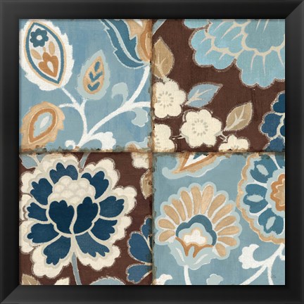 Framed Patchwork Motif Blue I Print