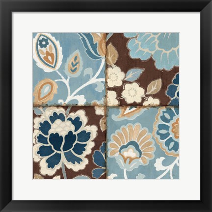 Framed Patchwork Motif Blue I Print