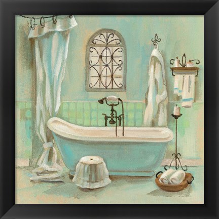 Framed Glass Tile Bath I Print