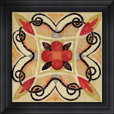 Framed Bohemian Rooster Tile Square I Print