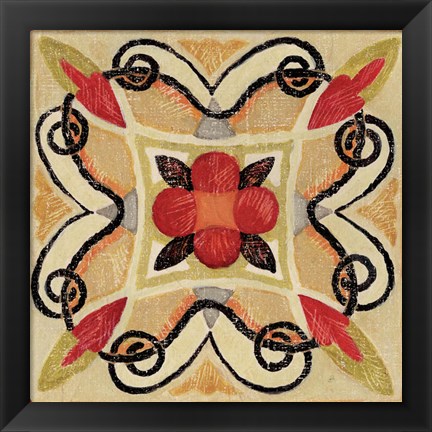 Framed Bohemian Rooster Tile Square I Print