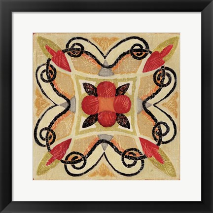 Framed Bohemian Rooster Tile Square I Print