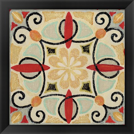 Framed Bohemian Rooster Tile Square II Print