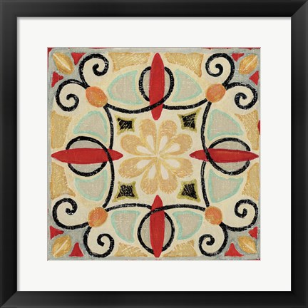 Framed Bohemian Rooster Tile Square II Print